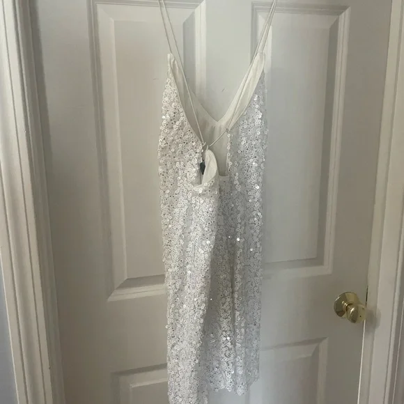 Lulu's White Silver Sequin Slip Dress - Picture 2 of 3